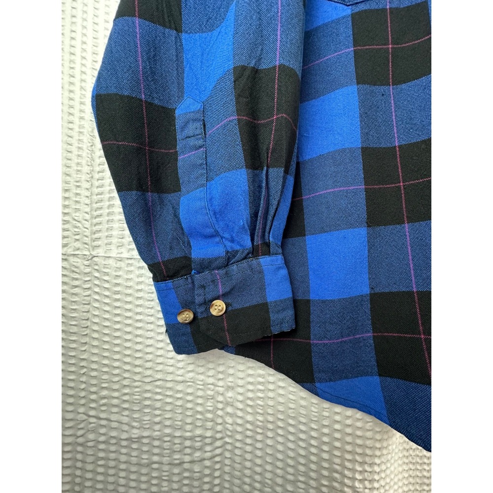 Vintage Dry Goods Saugatuck Plaid‎ Flannel Shirt Men's L Blue Black Check Button - Picture 6 of 10